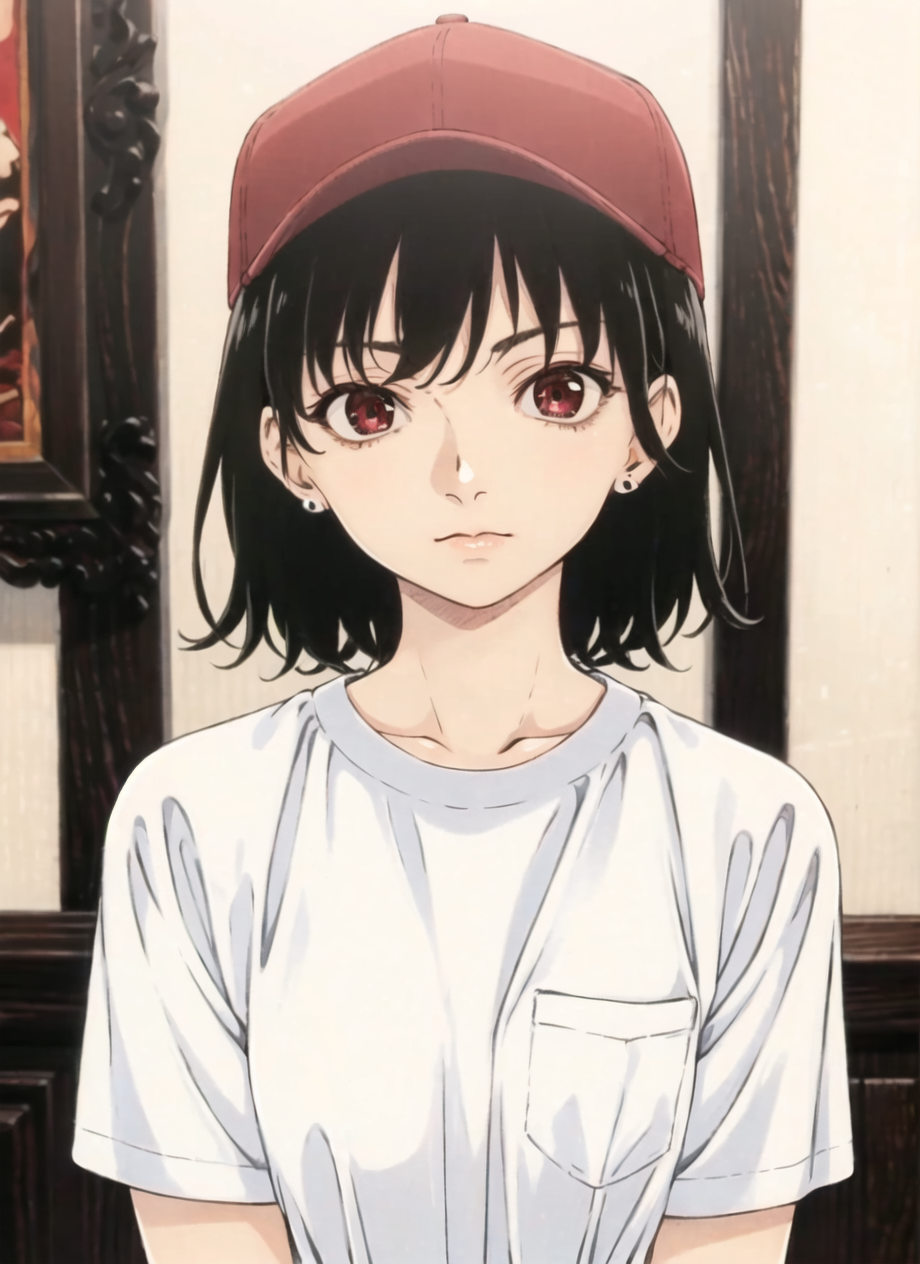 3978521699-2516627893-puparia style, anime screencap, 1990s__(style_), masterpiece, best quality, 1girl, red eyes, baseball cap, black hair, closed mo.png